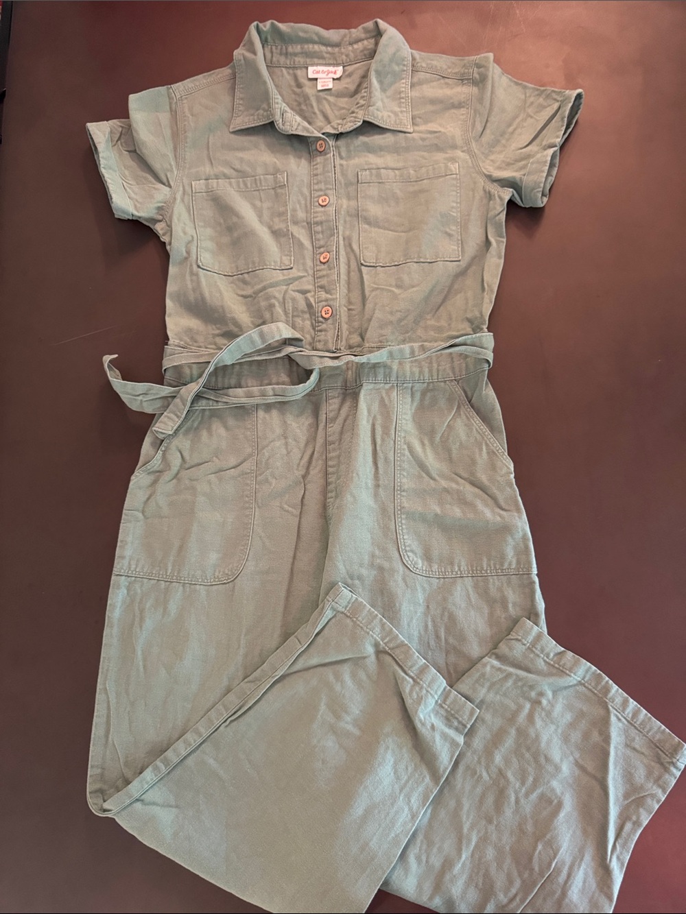 Cat & Jack Light Sage Green Short-Sleeve Utility Jumpsuit